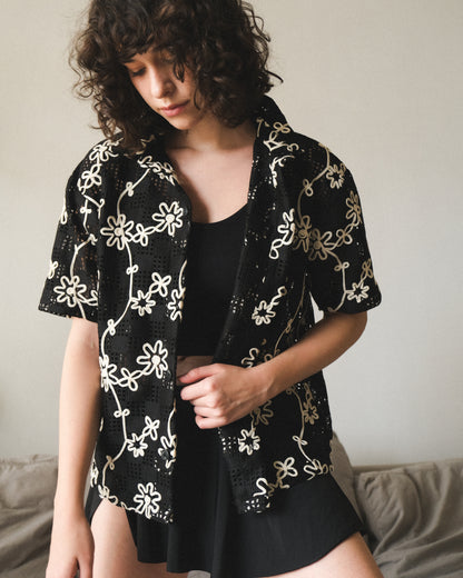 Black Knit Floral Detail